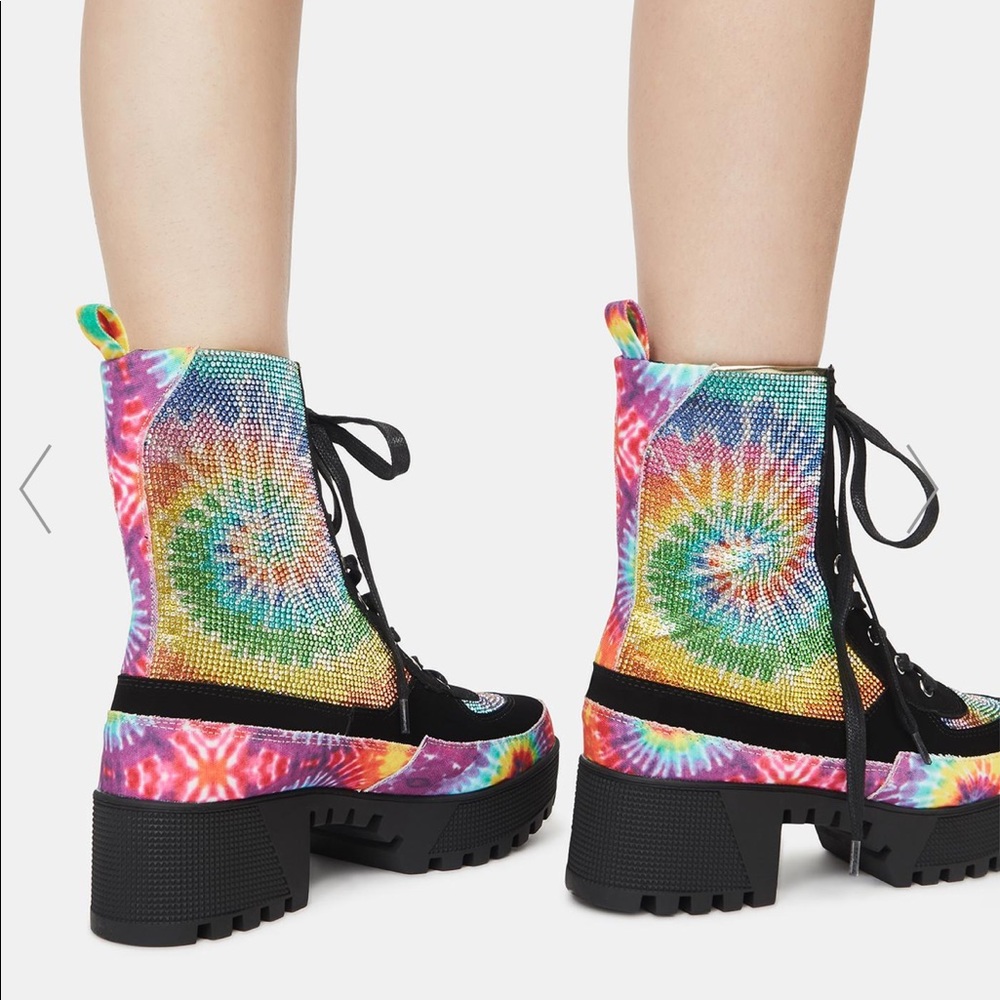 Tie Dye Rhinestoned Combat Boot - Picture 4 of 6